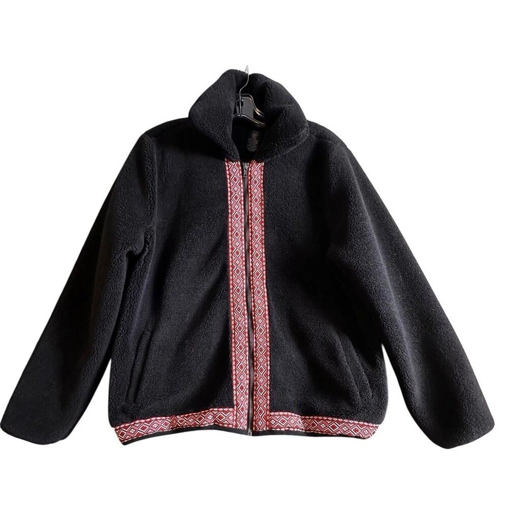 Wrangler Retro Roswell Sherpa Jacket Women Sz‎ L Black Red Western Rodeo Aztec